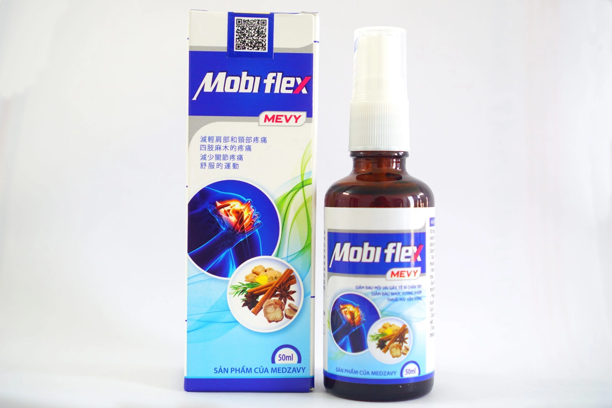 Xịt hỗ trợ giảm đau xương khớp Mobi Flex MEVY hộp 1 chai 50ml