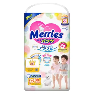 Bỉm tã quần Merries Size XL gói 38 miếng