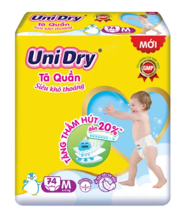 Tã quần em bé siêu khô thoáng UniDry Size M74 gói 74 miếng