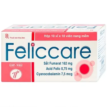 Phòng và trị các trường hợp thiếu máu Feliccare Trường Thọ hộp 10 vỉ x 10 viên