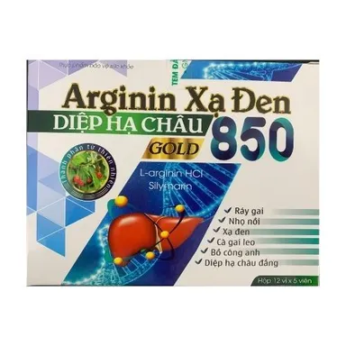 Viên uống hỗ trợ chức năng gan Arginin Xạ Đen Diệp Hạ Châu Gold 850 hộp 12 vỉ x 5 viên