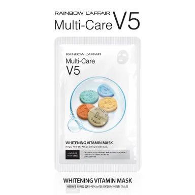 Mặt nạ cấp ẩm, ngăn ngừa lão hóa, trắng da Rainbow L'affair Multi - care V5 Whitening Vitamin Mask (màu trắng - làm sáng da) hộp 10 miếng