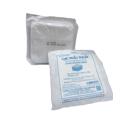 Gạc phẫu thuật TANAPHAR 10cm x 10cm x 12 lớp gói 10 cái