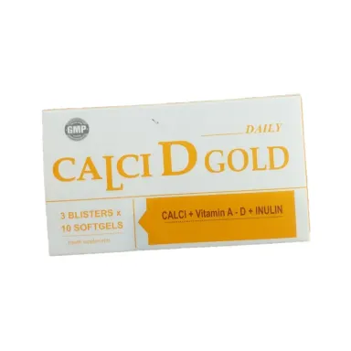 Bổ sung calci, vitamin A-D, inulin Calci D Gold Daily hộp 3 vỉ x 10 viên