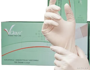 Găng tay cao su y tế không bột Vglove hộp 100 cái