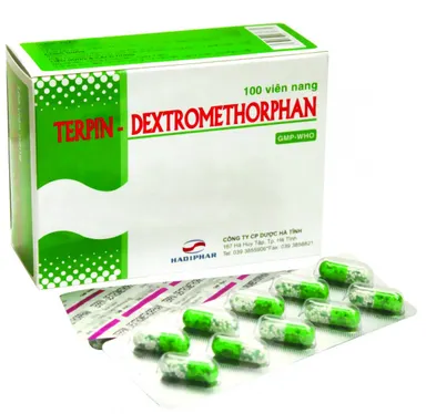 Thuốc ho, long đờm TERPIN - DEXTROMETHORPHAN (HADIPHAR) hộp 10 vỉ x 10 viên