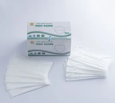 Khẩu trang cao cấp 3 lớp Phúc Khang (màu trắng) hộp 50 cái