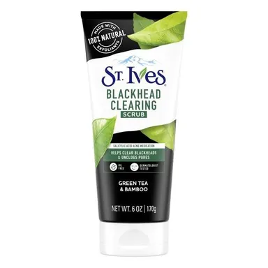 Sữa rửa mặt tẩy tế bào chết St.Ives Blackhead Clearing Green Tea & Bamboo Scrub tuýp 170g