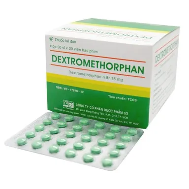 Thuốc ho, long đờm DEXTROMETHORPHAN 15 DP 3/2 hộp 20 vỉ x 30 viên bao phim