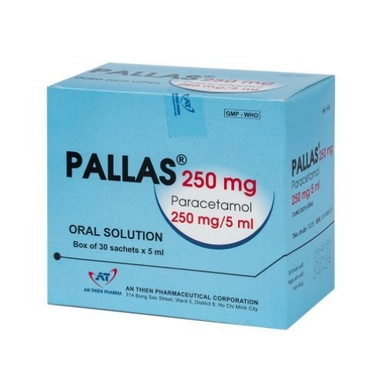 Dung dịch uống giúp giảm đau. hạ sốt PALLAS 250 mg hộp 30 gói x 5ml