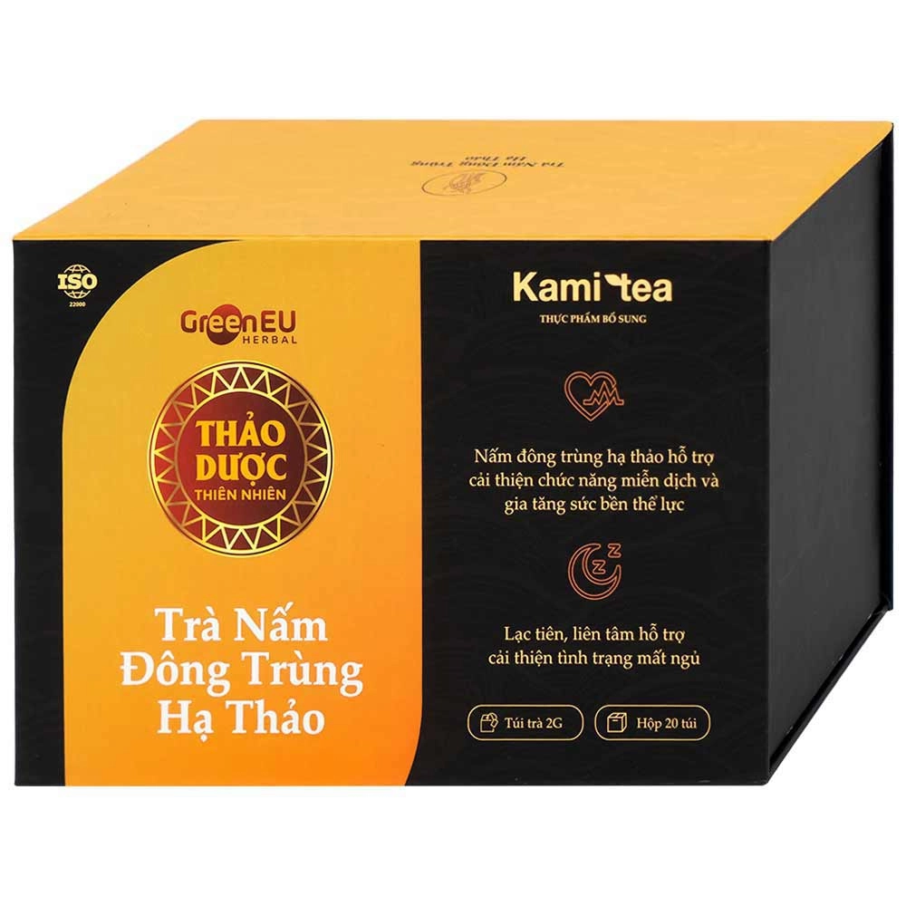 Hỗ trợ cải thiện chức năng miễn dịch, cải thiện tình trạng mất ngủ trà Nấm Đông Trùng Hạ Thảo Kami tea hộp 20 túi