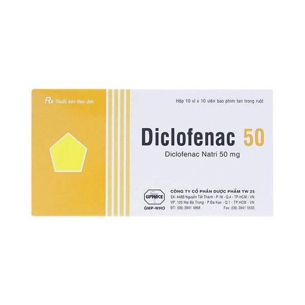 Thuốc kháng viêm Diclofenac 50 TW25 hộp 10 vỉ x 10 viên