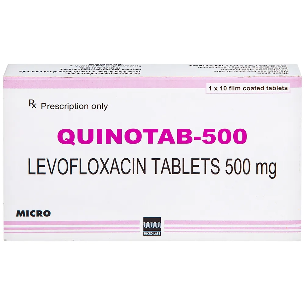 Thuốc kháng sinh QUINOTAB-500mg Micro hộp 1 vỉ x 10 viên