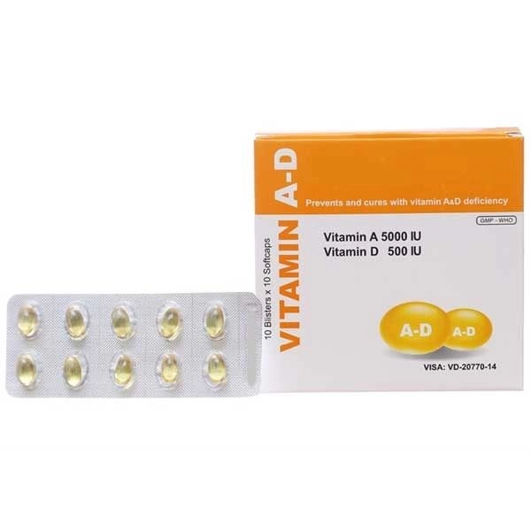 Thuốc bổ sung Vitamin A-D Medisun hộp 10 vỉ x 10 viên nang mềm