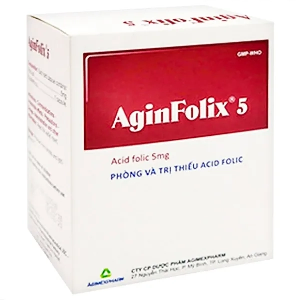 Thuốc bổ sung acid folic Aginfolix 5mg hộp 10 vỉ x 10 viên