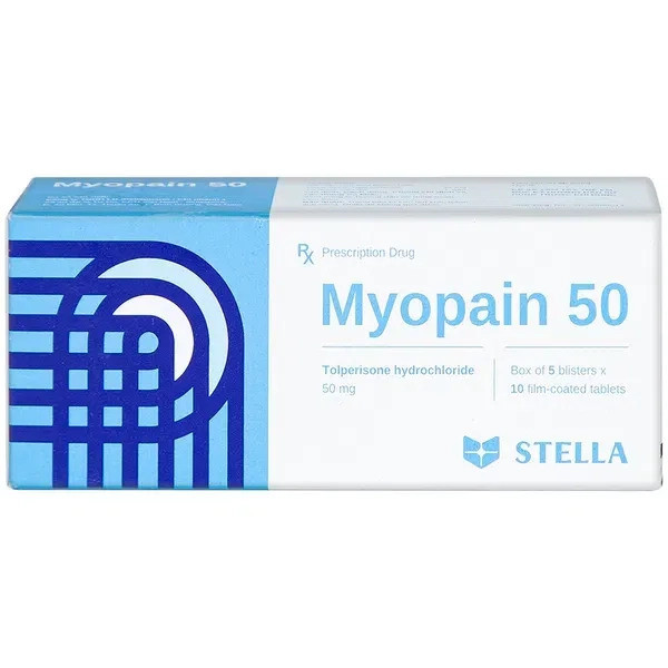 Thuốc trị co cứng cơ sau đột quỵ Myopain 50 STELLA hộp 5 vỉ x 10 viên nén bao phim