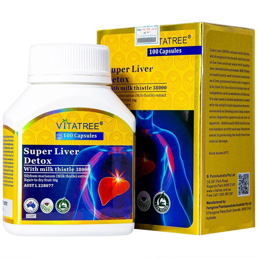 Hỗ trợ thải độc gan  Vitatree Super Liver Detox hộp 1 lọ 100 viên