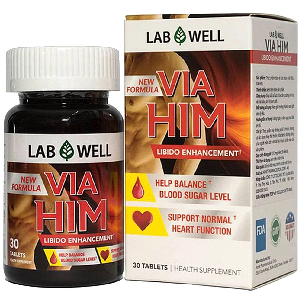 Viên uống tăng cường sinh lý nam Lab Well Via Him hộp 1 lọ 30 viên
