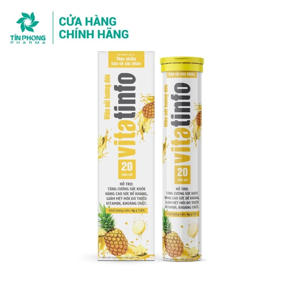 Viên sủi hỗ trợ tăng cường sức khỏe Vitatinfo (hương dứa) hộp 1 tuýp 20 viên