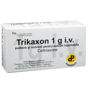 Điều trị các bệnh nhiễm khuẩn nặng Trikaxon 1 g.i.v hộp 1 lọ x 1 ống nước cất