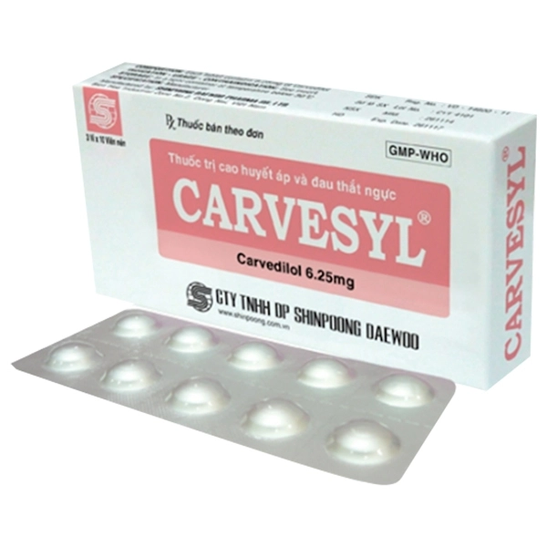 Thuốc trị tăng huyết áp Carvesyl 6.25mg Shinpoong Deawoo hộp 3 vỉ x 10 viên