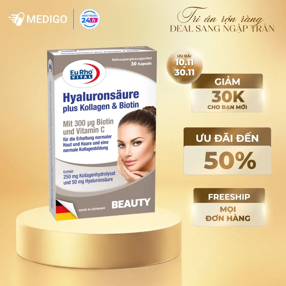 Viên uống làm đẹp da EuRho Vital Hyaluronsaure plus Kollagen & Biotin hộp 30 viên