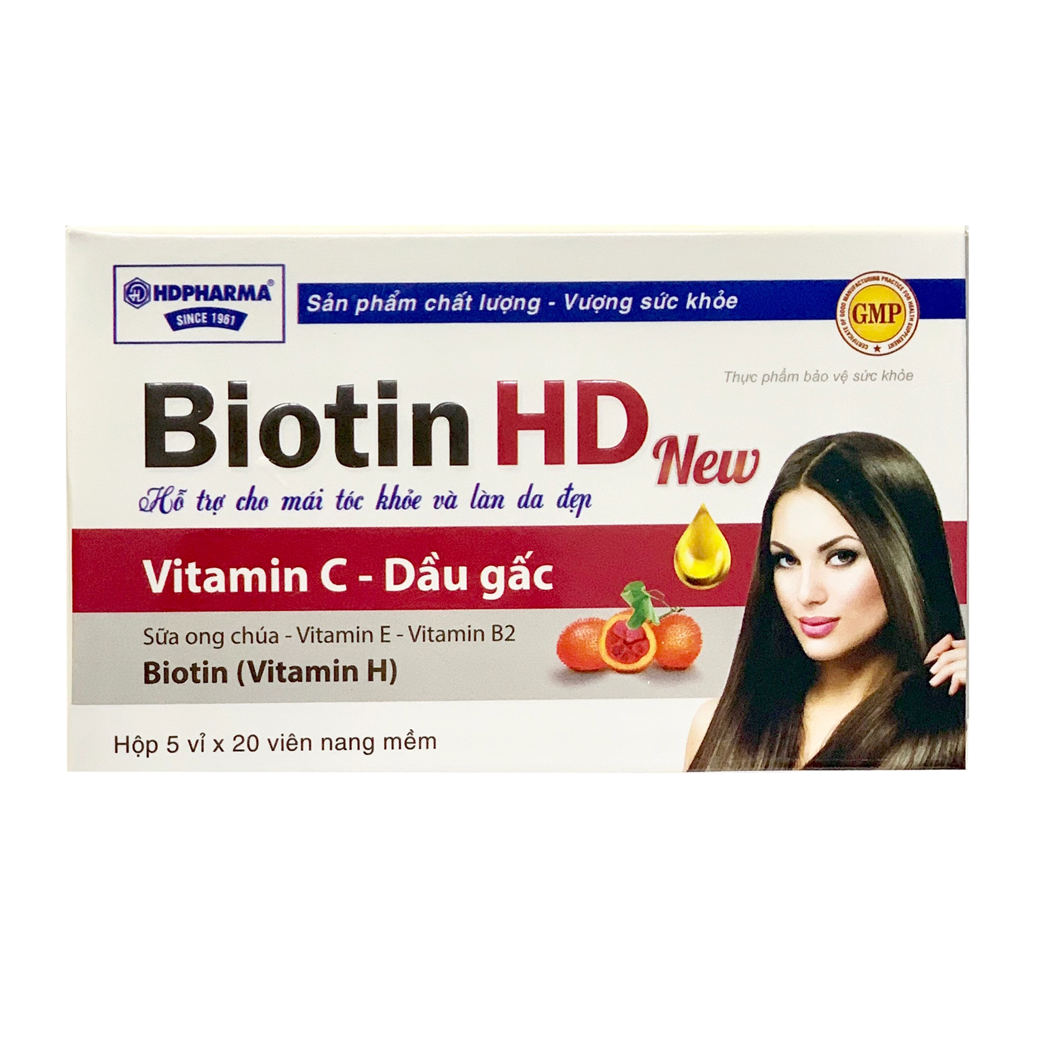 Hỗ trợ cho mái tóc khỏe và làn da đẹp Biotin HD New hộp 5 vỉ x 20 viên nang mềm