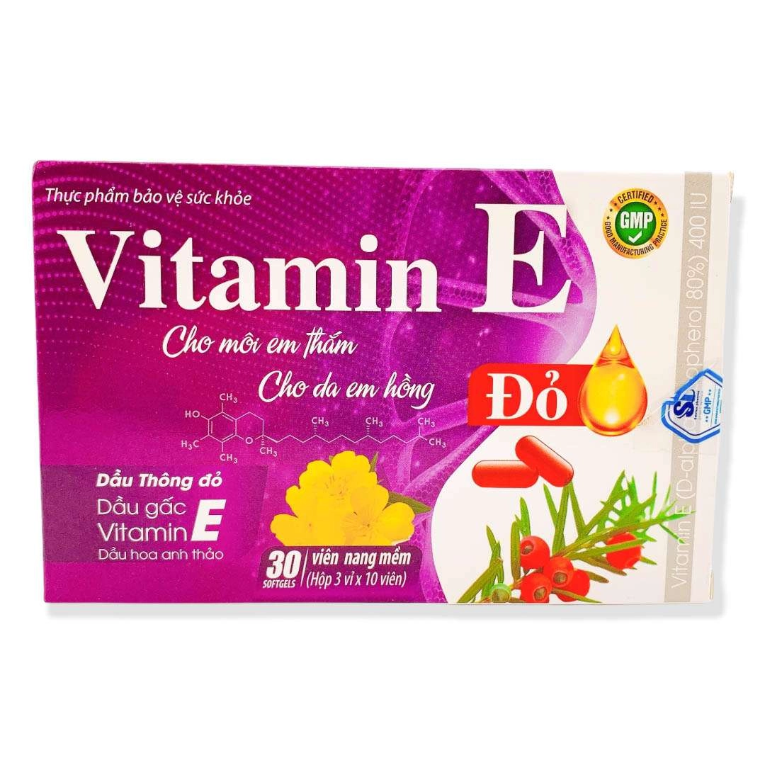 Viên uống bổ sung Vitamin E Đỏ Cho Môi Em Thắm - Cho Da Em Hồng hộp 3 vỉ x 10 viên nang mềm