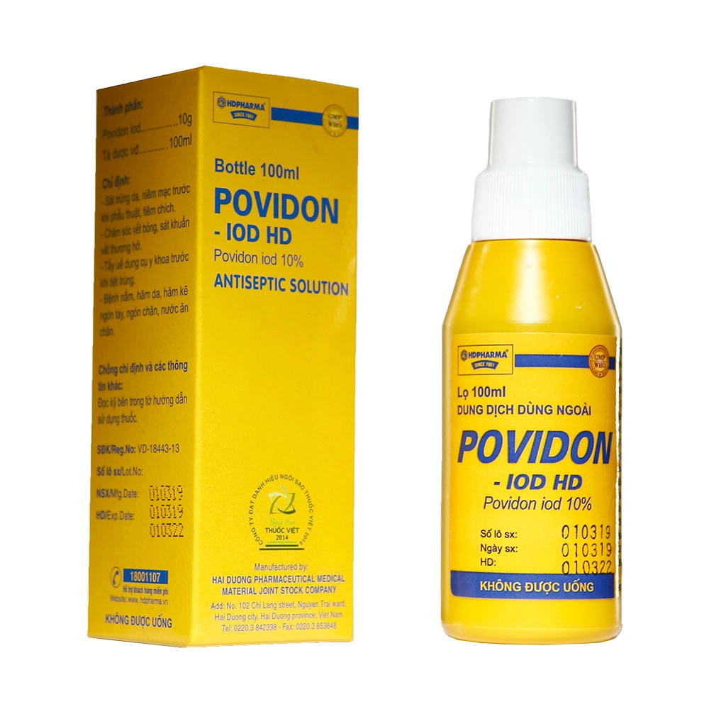 Dung dịch rửa vết thương 
Povidon-Iod HD hộp 1 lọ 100ml
