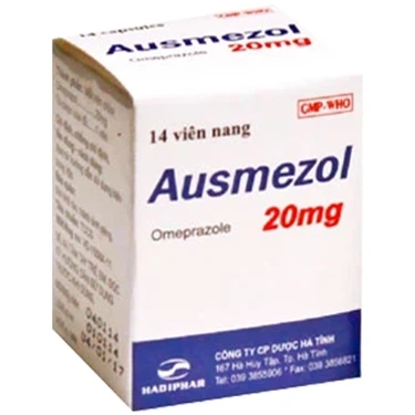 Điều trị viêm loét dạ dày tá tràng, viêm thực quản do trào ngược dạ dày Ausmezol 20mg Hadiphar hộp 1 lọ 14 viên