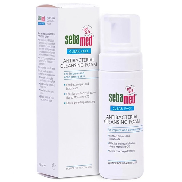 Sữa rửa mặt kháng khuẩn, ngăn ngừa mụn Sebamed Clear Face Antibacterial Cleansing Foam hộp 1 chai 150ml