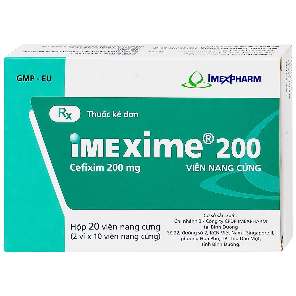 Điều trị nhiễm khuẩn đường tiết niệu, viêm thận - bể thận Imexime 200 Imexpharm hộp 2 vỉ x 10 viên