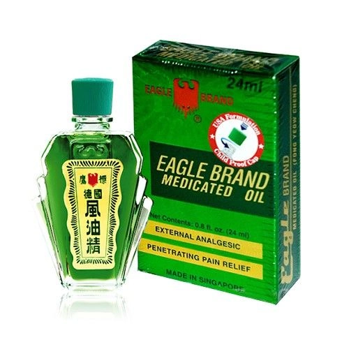 Dầu Xanh Con Ó Eagle Brand Medicated Oil Singapore (2 nắp) hộp 1 chai 24ml