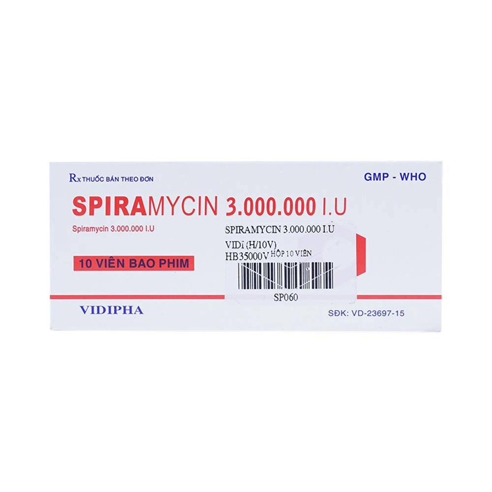 Thuốc kháng sinh Spiramycin 3.000.000 I.U Vidipha hộp 2 vỉ x 5 viên