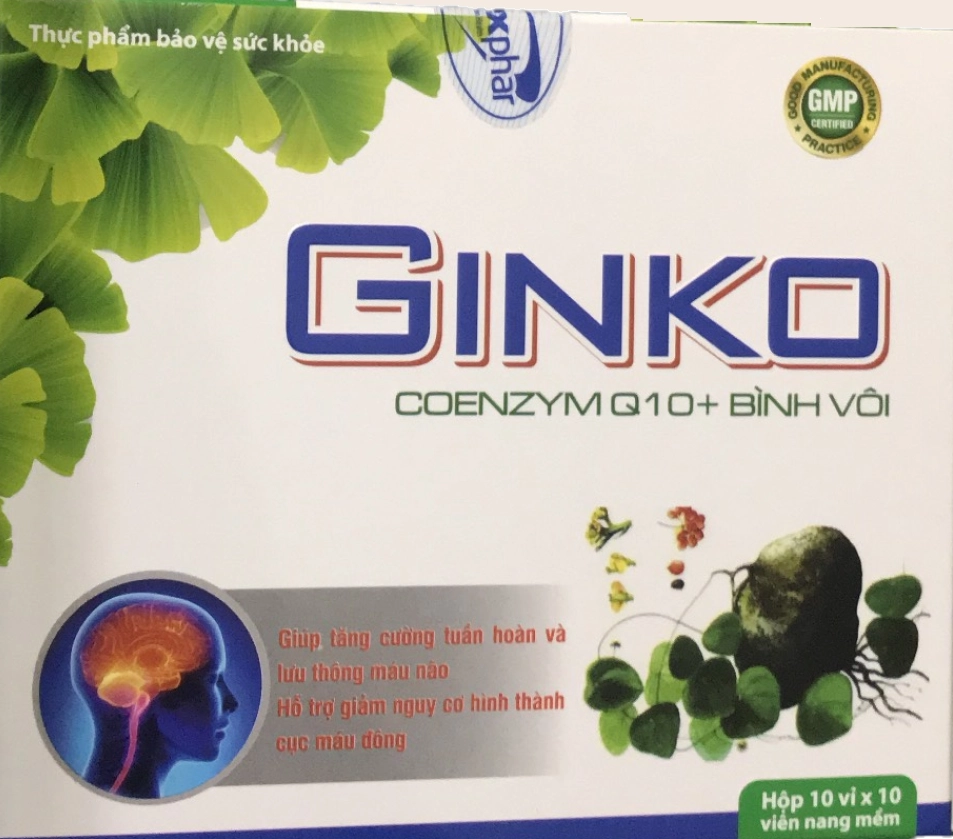 Bổ sung dưỡng chất cho não Ginko CoEnzym Q10 + Bình Vôi hộp 10 vỉ x 10 viên