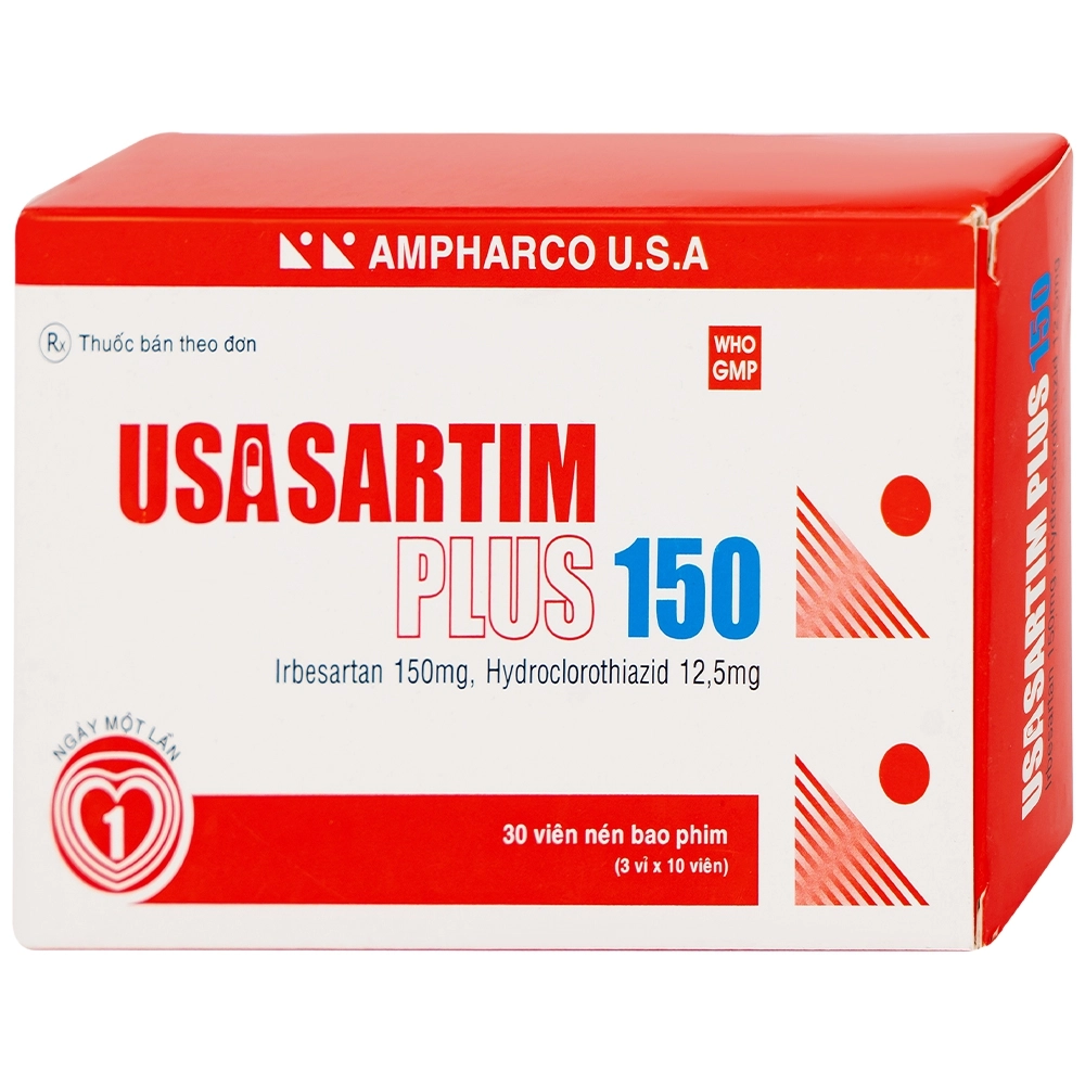 Điều trị tăng huyết áp Usasartim Plus 150 Ampharco hộp 3 vỉ x 10 viên