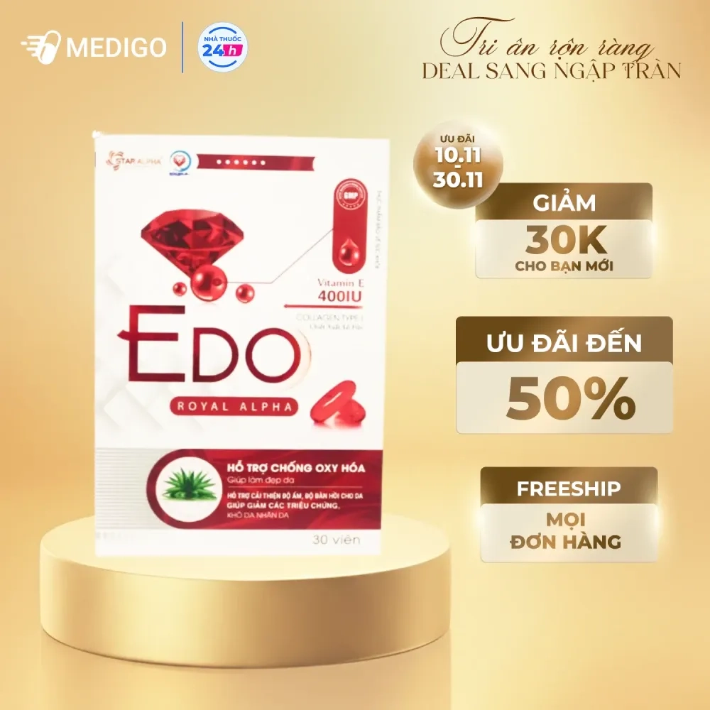 Viên uống bổ sung vitamin E, collagen EDO Star Alpha hộp 30 viên