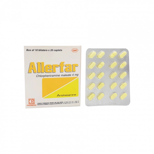 Thuốc điều trị viêm mũi dị ứng Allerfar 4mg hộp 200 viên