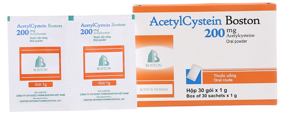 Thuốc bột điều trị ho, long đờm AcetylCystein Boston 200 hộp 30 gói x 1 g