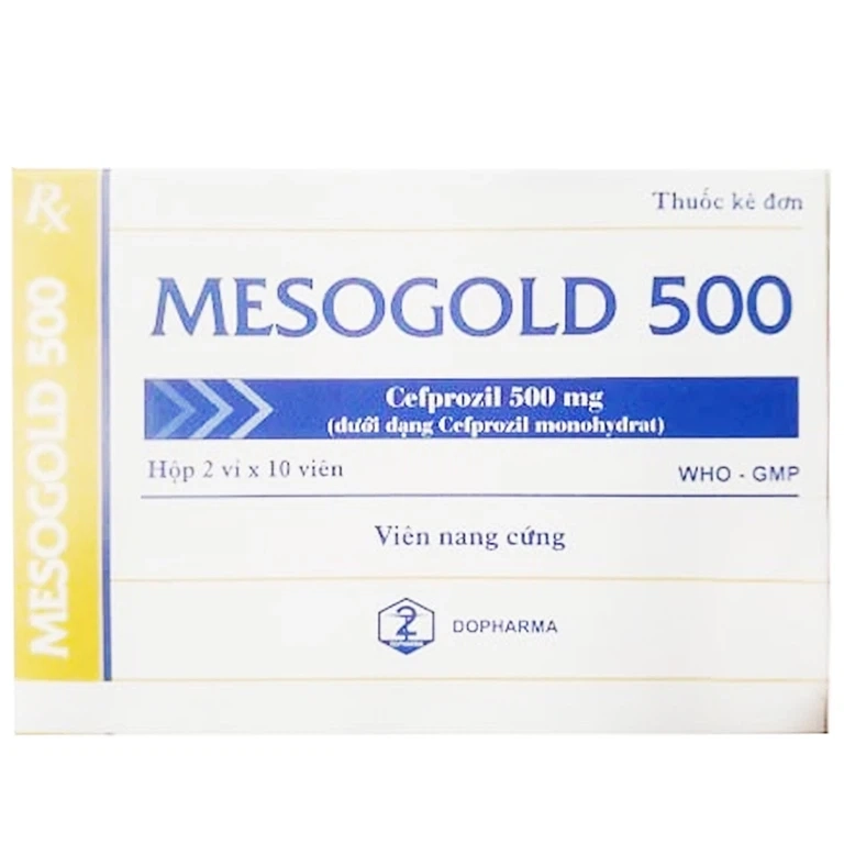 Điều trị nhiễm trùng đường hô hấp Mesogold 500mg Dopharma hộp 2 vỉ x 10 viên