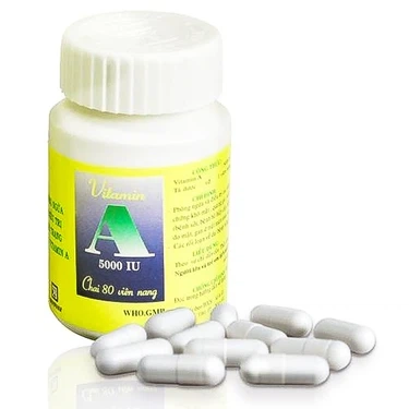 Thuốc dự phòng và điều trị các triệu chứng thiếu vitamin A Vitamin A 5000 IU hộp 1 lọ x 80 viên