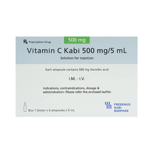 Thuốc tiêm phòng bệnh Scorbut Vitamin C Kabi 500mg/5ml hộp 1 vỉ x 6 ống
