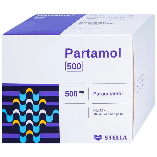 Thuốc giảm đau hạ sốt Partamol 500 hộp 10 vỉ x 10 viên nén bao phim