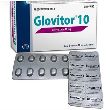 Thuốc trị mỡ máu Glovitor 10 Glomed hộp 3 vỉ x 10 viên