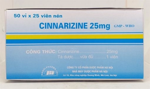 Thuốc trị chóng mặt, say tàu xe Cinnarizine 25mg (DP Hà Nội) hộp 50 vỉ x 25 viên