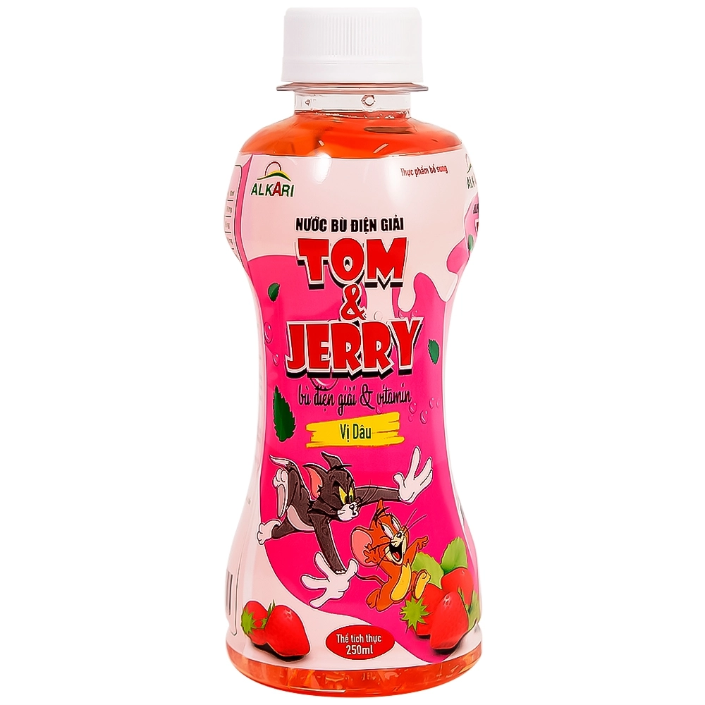 Cung cấp năng lượng, vitamin cần thiết nước bù điện giải Tom Và Jerry vị Dâu hộp 1 chai x 250ml