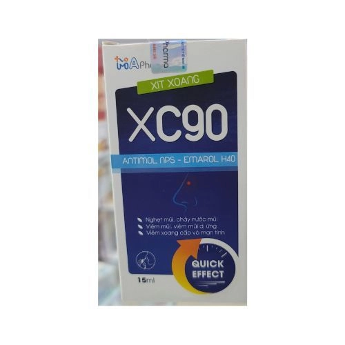 Giúp giảm triệu chứng nghẹt mũi chảy nước mũi, giảm viêm mũi dị ứng viêm xoang cấp và mãn tính Xịt xoang XC90 hộp 1 chai 15ml