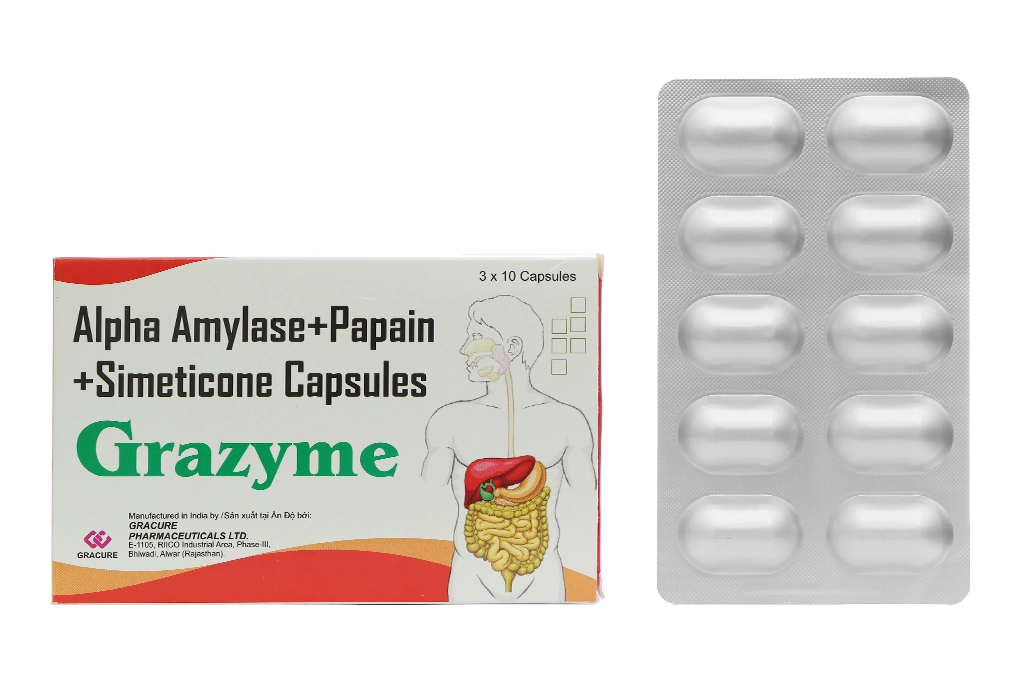 Thuốc hỗ trợ tiêu hóa Grazyme hộp 30 viên