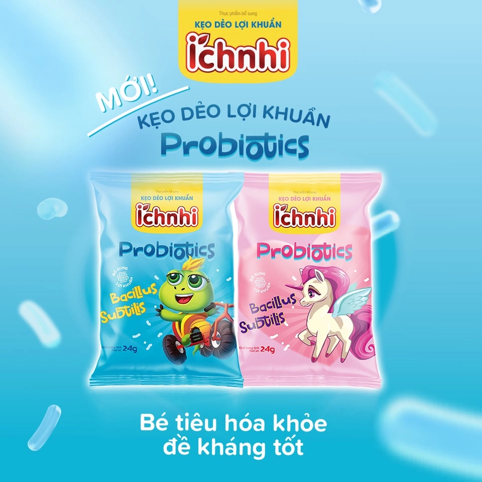 Kẹo dẻo lợi khuẩn Ích Nhi Probiotics (màu hồng) gói 24g