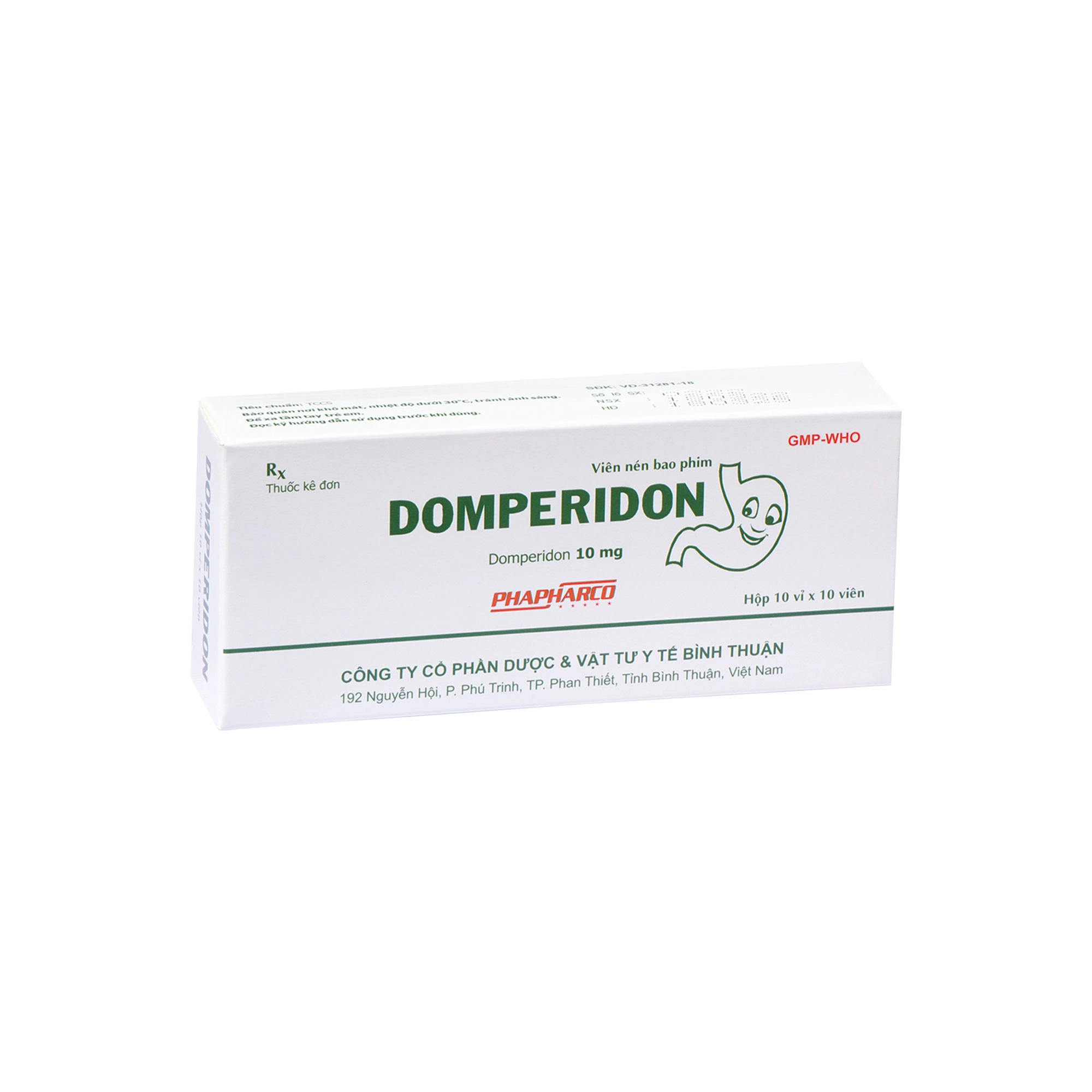 Thuốc điều trị triệu chứng nôn và buồn nôn DOMPERIDON Phapharco hộp 10 vỉ x 10 viên
